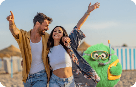 A happy couple with the CashPal mascot