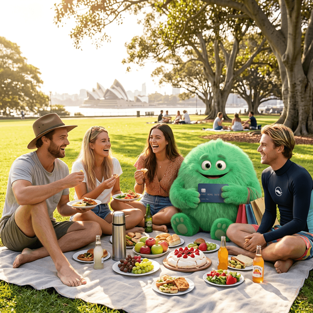The CashPal mascot enjoying a picnic with friends